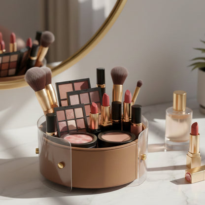 Luxury Round Organiser Storage Box With Lid Brown