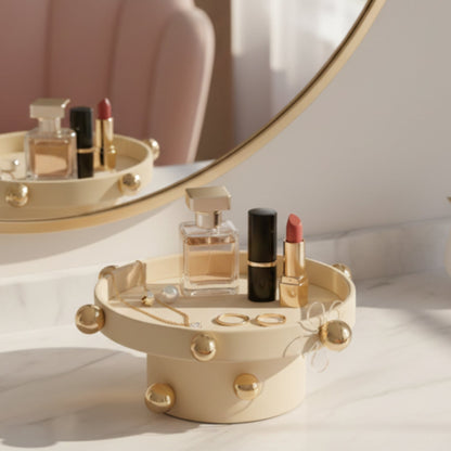 Luxe Sphere-Embellished Round Display with Acrylic Flower Accent - Brown