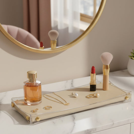 Curved Rectangular Desk Organizer Tray: Beige - Medium