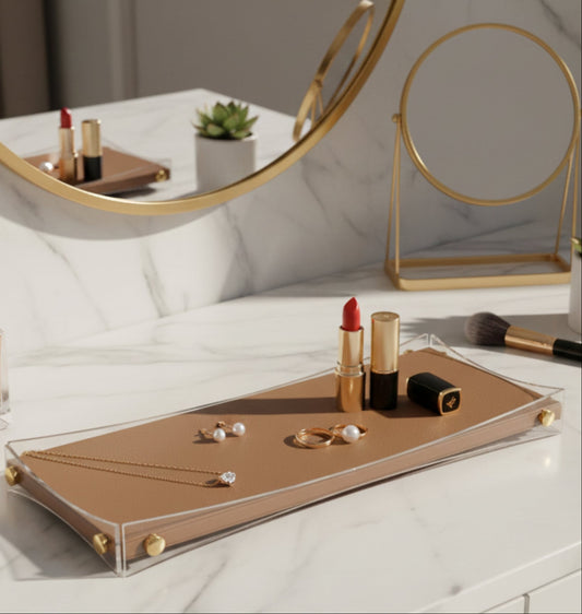 Curved Rectangular Desk Organizer Tray: Brown - Large