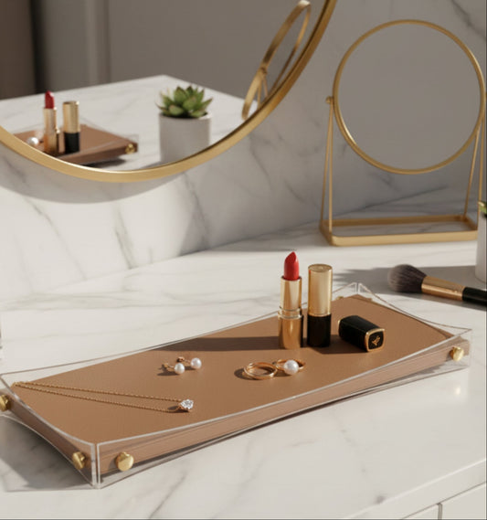 Curved Rectangular Desk Organizer Tray: Brown - Medium