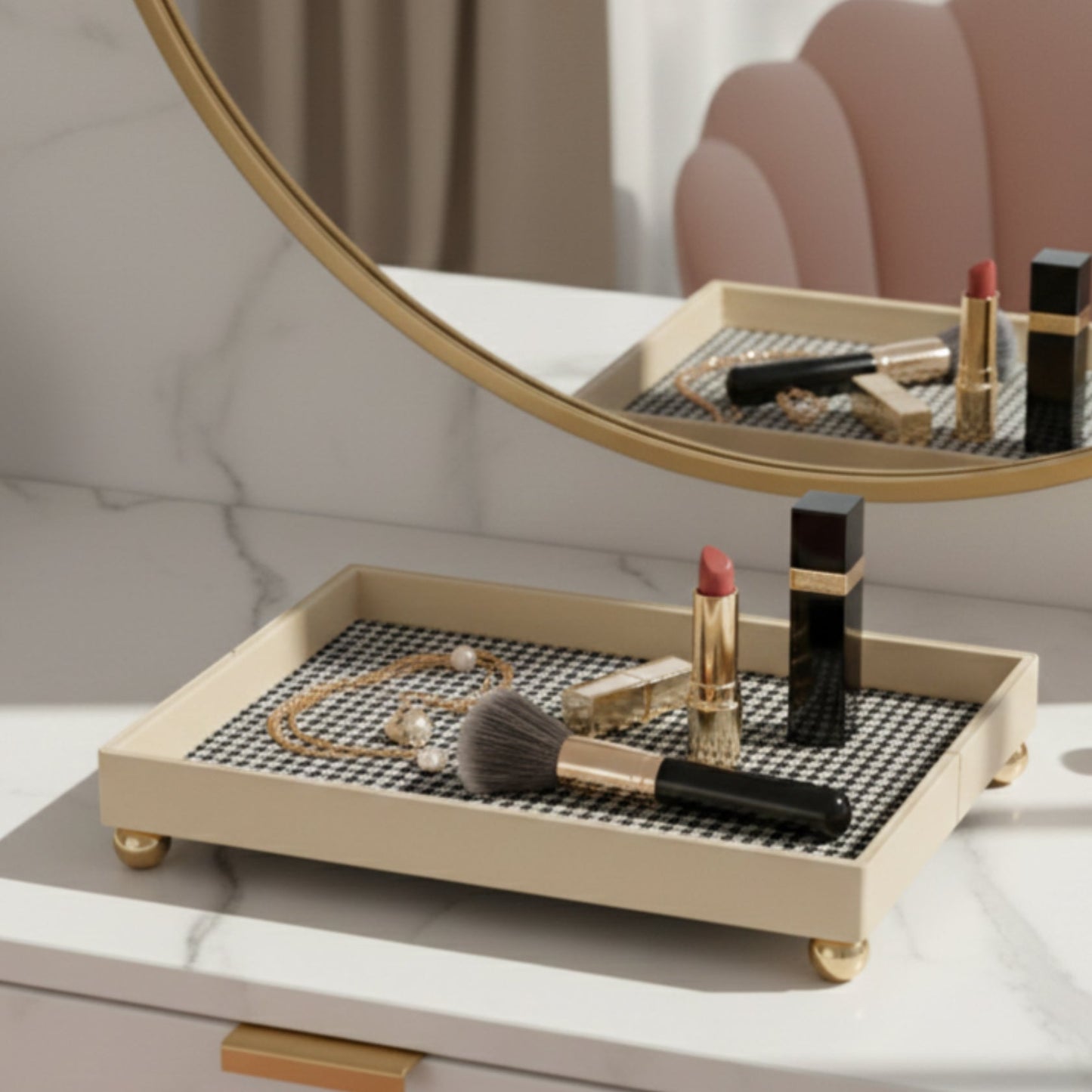 The Decorative Rectangular Tray Polished Gold Sphere Feet - Medium